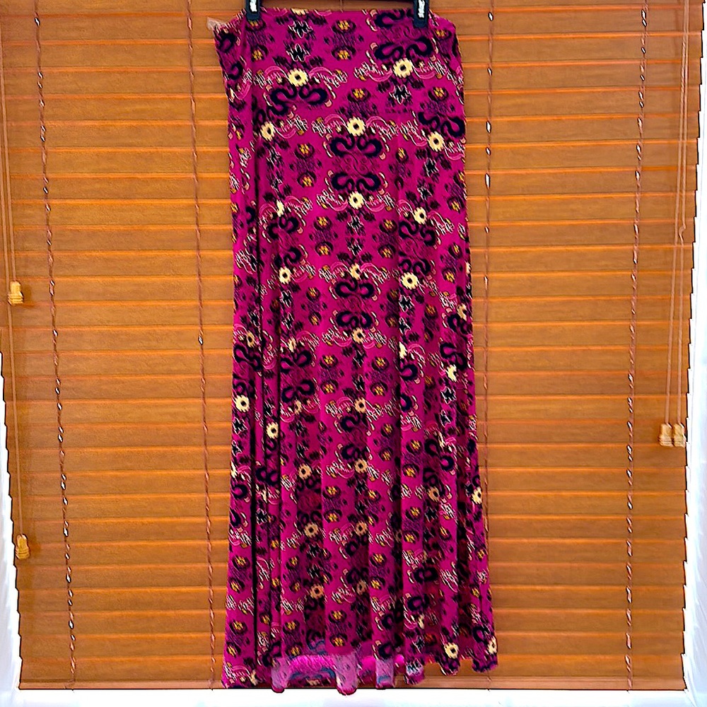 LuLaRoe Maxi Skirt in Magenta with Black & Yellow Floral Print
